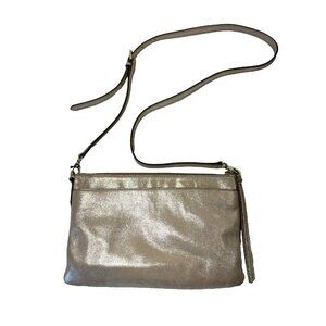 FOSSIL Kiera Crossbody Clutch Shoulder Bag Beige GOLD Metallic